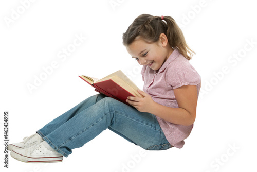 little girl reading a book