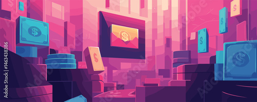 Futuristic digital currency exchange with floating coins in a vibrant cityscape.
