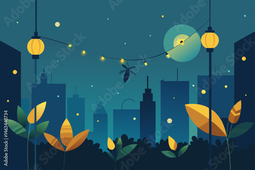 fireflies blending with tiny fairy lights in an 