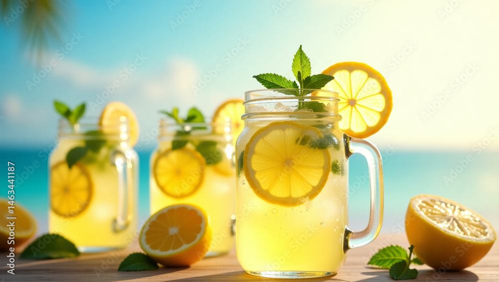 Fototapeta premium lemonade with lemon and mint