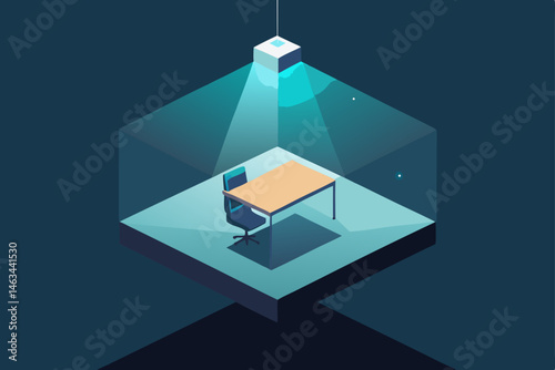 floating cube workspace with antigravity lighting 