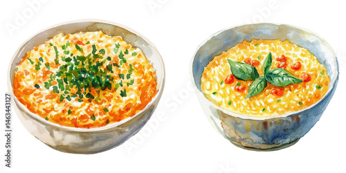 risotto alla milanese watercolor vector illustration
