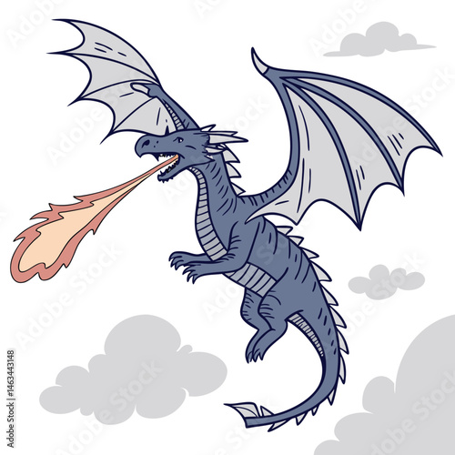the blue dragon is flying into the sky spitting hot fire Adobe Illustrator Artwork