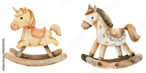 rocking horse watercolor vector illustration