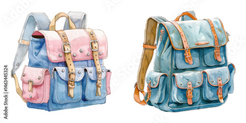 school backpack watercolor vector illustration