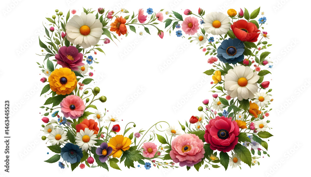 Fototapeta premium frame with flowers isolated on white or transparent background, PNG