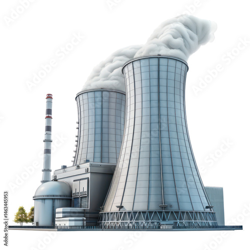 3d Nuclear power plant isolate on transparent background
