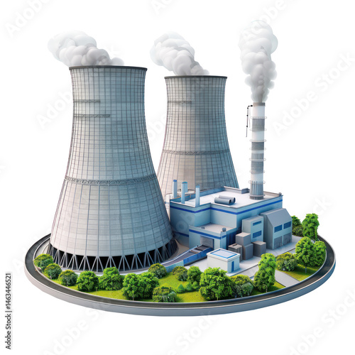 3d Nuclear power plant isolate on transparent background