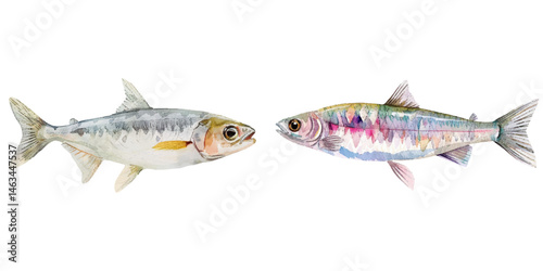 smelt fish watercolor vector illustration