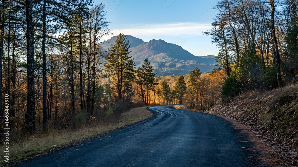 Fototapeta premium Rustic Scenic Forest Highway: Exploring Nature's Beauty Along a Textured Roadway