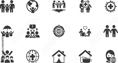refugee crisis  humanitarian aid line icon set  ve.eps