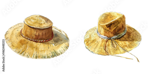 straw hat watercolor vector illustration