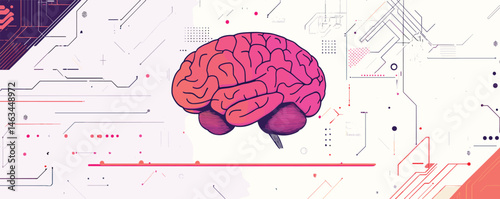 Futuristic digital brain in abstract technological background with circuit patterns.