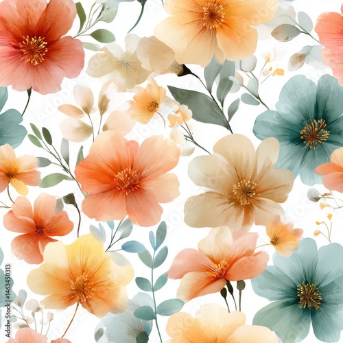 Watercolor painting of purple and orange flowers.