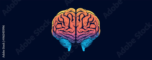 Colorful abstract brain illustration with vibrant gradient effects on dark background.