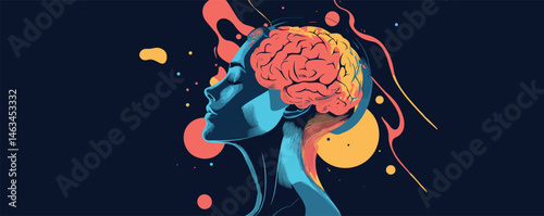 Colorful abstract art of woman's head illustrating creative brain activity and imagination.