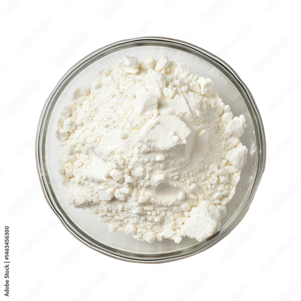Glass bowl of corn starch top view full length isolate on transparent background Glass bowl of corn starch top view full length isolate on transparent background