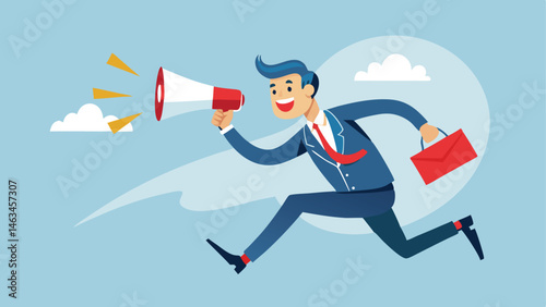 Warning message, shouting alert or danger warning, important message on loud speaker, emergency attention, safety or urgency scream concept, businessman shouting on megaphone with exclamation point.