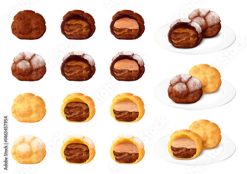 ベクター　チョコレートシュークリーム　バリエーション
