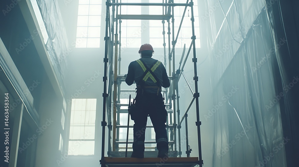 Fototapeta premium Construction Worker on Scaffolding