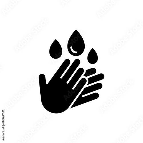 Wash or washing hands to keep clean icon set. Disease prevention protect, sanitizer, antiseptic, antibacterial symbols. Wash hands with rinse water, tap, soap, label, badge, logo, black, line, vector.