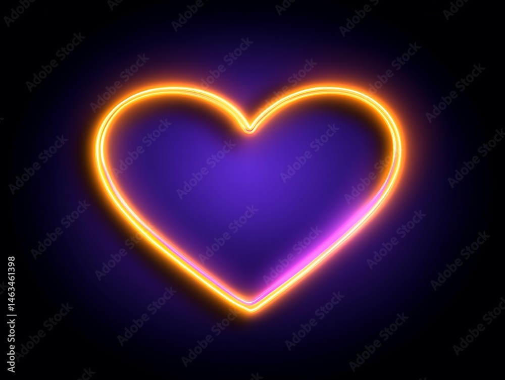 A glowing heart shape with neon orange outline on dark background
