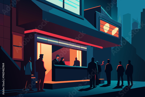 grimy cyberpunk nightclub exterior  neon sign buzz 