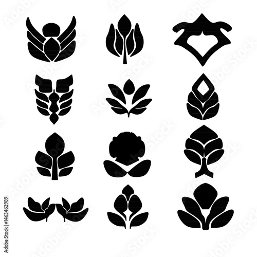 Illustrations with various logos in silhouette form for graphic design purposes, backgrounds, and references in illustrations.