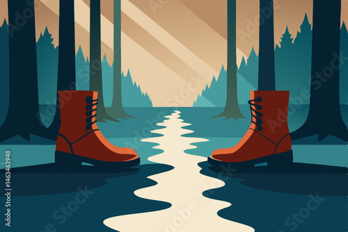 heavy boots on flooded forest trail