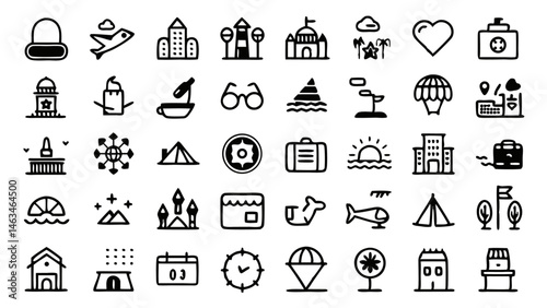 Modern flat linear vector icons representing conceptual themes suitable for professional web design projects user interfaces and multimedia applications