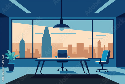 high level ceo office with panoramic city views