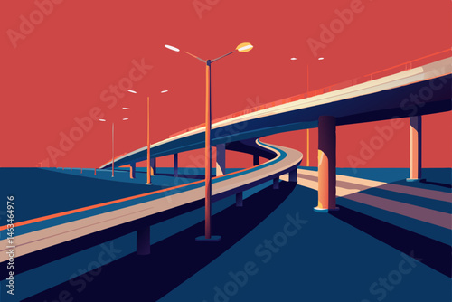highway interchange illuminated with overhead 