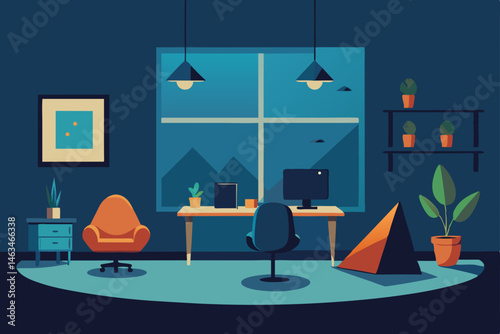 indie game studio office with concept art 