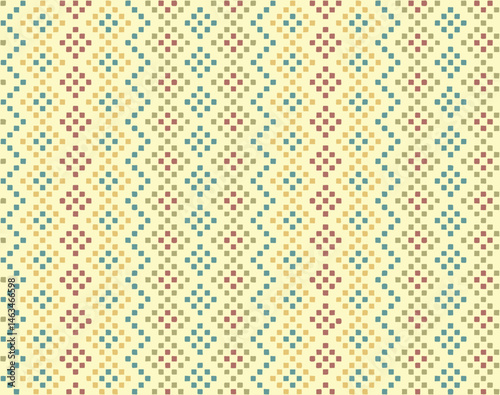 geometric pixel carpet. hand drawn squares. vector seamless pattern. folk decorative art. bright repetitive background. fabric swatch. wrapping paper. design template for textile, linen