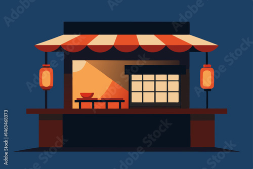 japanese street food stall lit with hanging lante