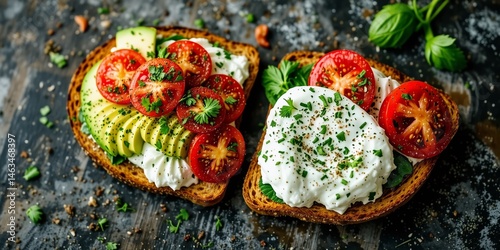 Healthy Avocado Toast with Cottage Cheese and Tomatoes