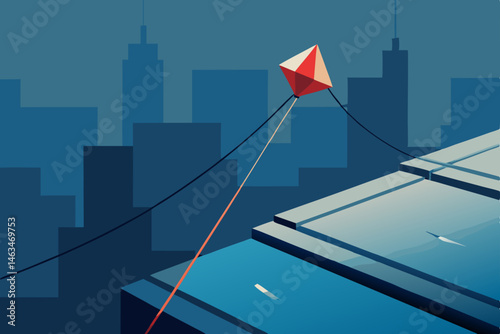 kite strings tangled on wet rooftop
