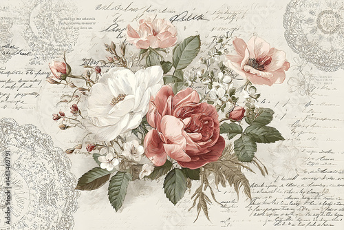 Fototapeta Naklejka Na Ścianę i Meble -  Elegant floral bouquet design with vintage script.