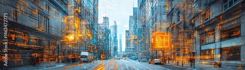 Urban street scene, blended light and motion