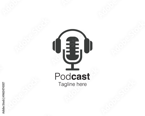 Podcast microphone icon. Podcast logo. Radio show or audio blog podcast concept. Webcast audio record concept isolated on white background