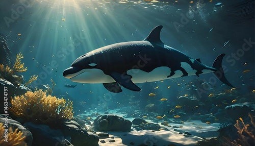 Killer whales swimming in the ocean