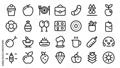 Healthy nutrition line icons in a clean linear style ideal for diet apps health infographics food blogs and lifestyle designs related to balanced eating