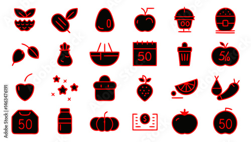 Balanced nutrition icon collection in a modern linear style perfect for promoting health food apps recipes and diet related digital content