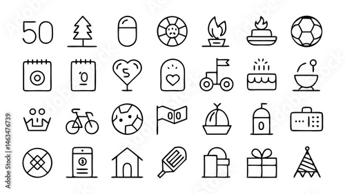 Minimal linear style recreation icons ideal for promoting hobbies entertainment wellness activities and social events in a sleek and organized design