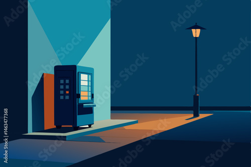 lone vending machine glowing on a deserted street  