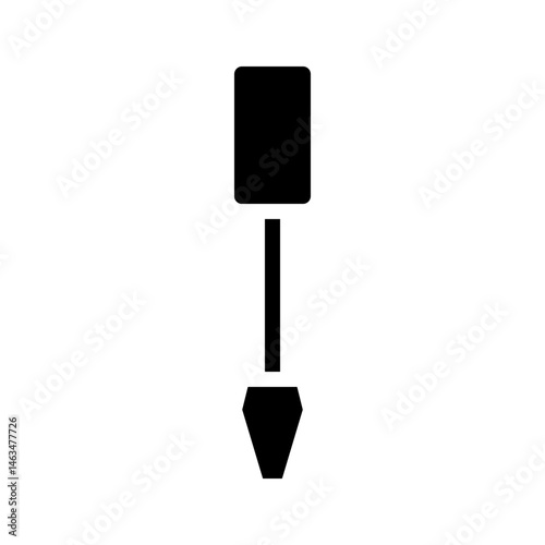 Minimalist depiction of a screwdriver tool in solid black and white rendering