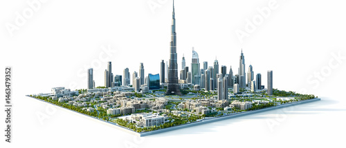 Detailed 3d Model Of Dubai Cityscape On White Background