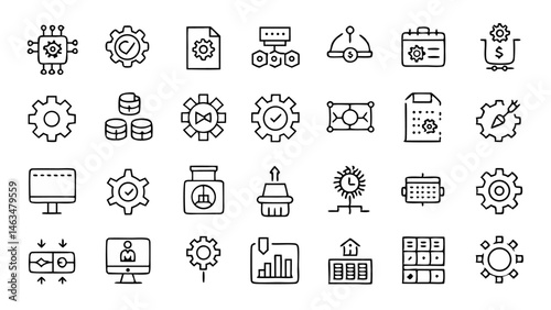 workflow line icon set process activity organization series of clear and intuitive icons meant for representing workflows and organizational tasks effectively