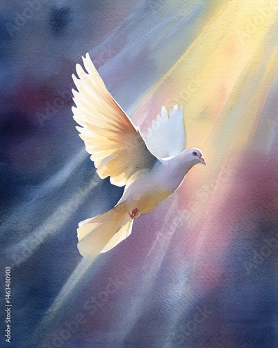 Pentecost background with flying white dove.