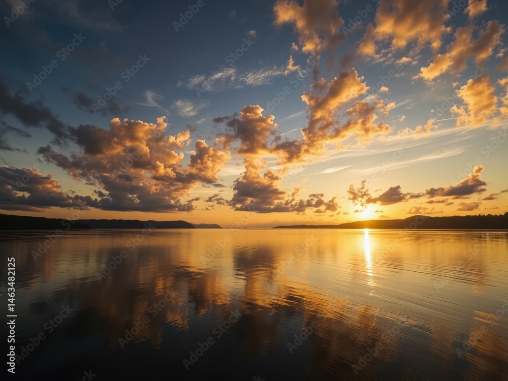 Fototapeta premium Golden Hour Serenity on the Lake